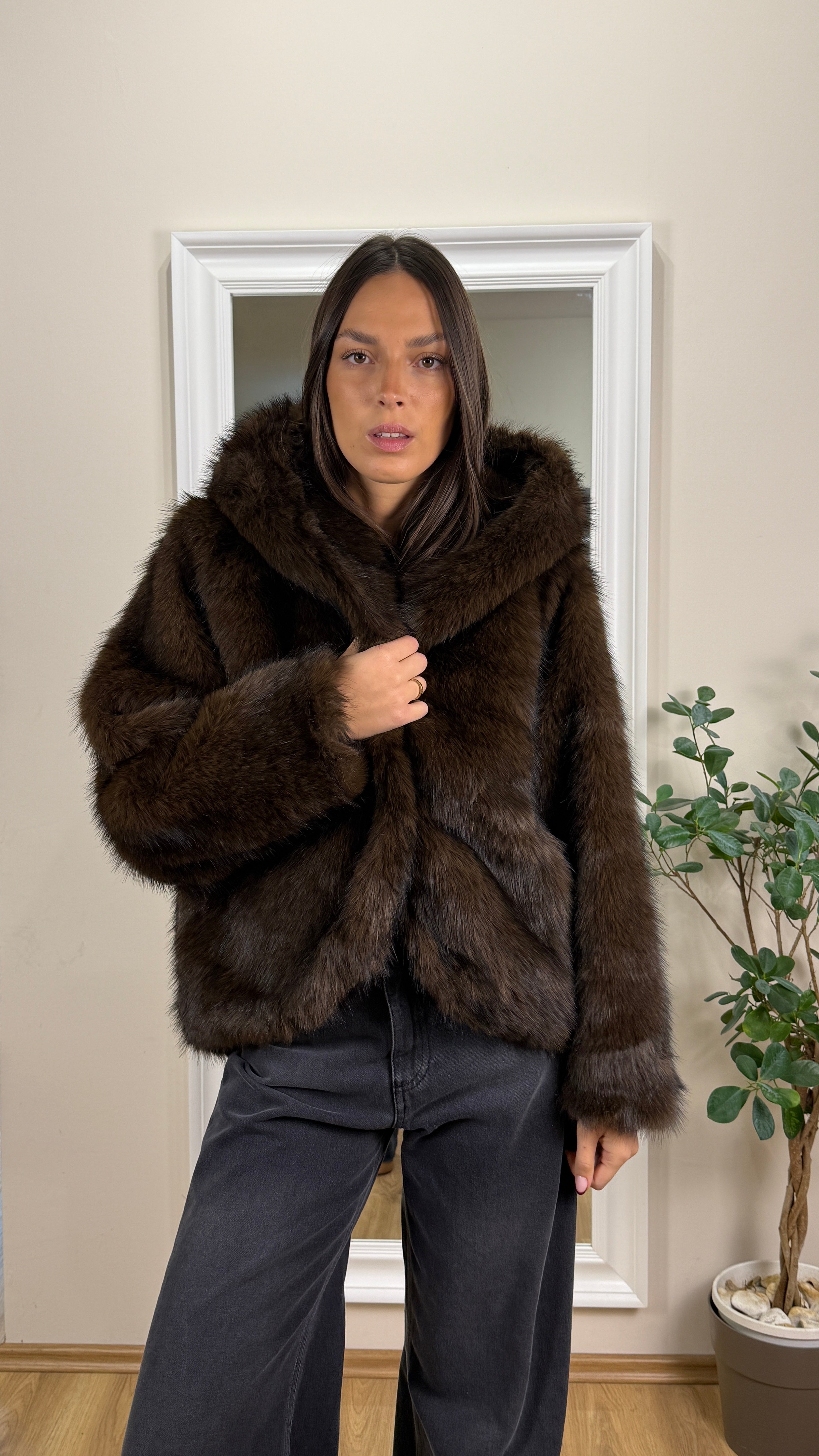 Two-way Pelliccia con cappuccio.