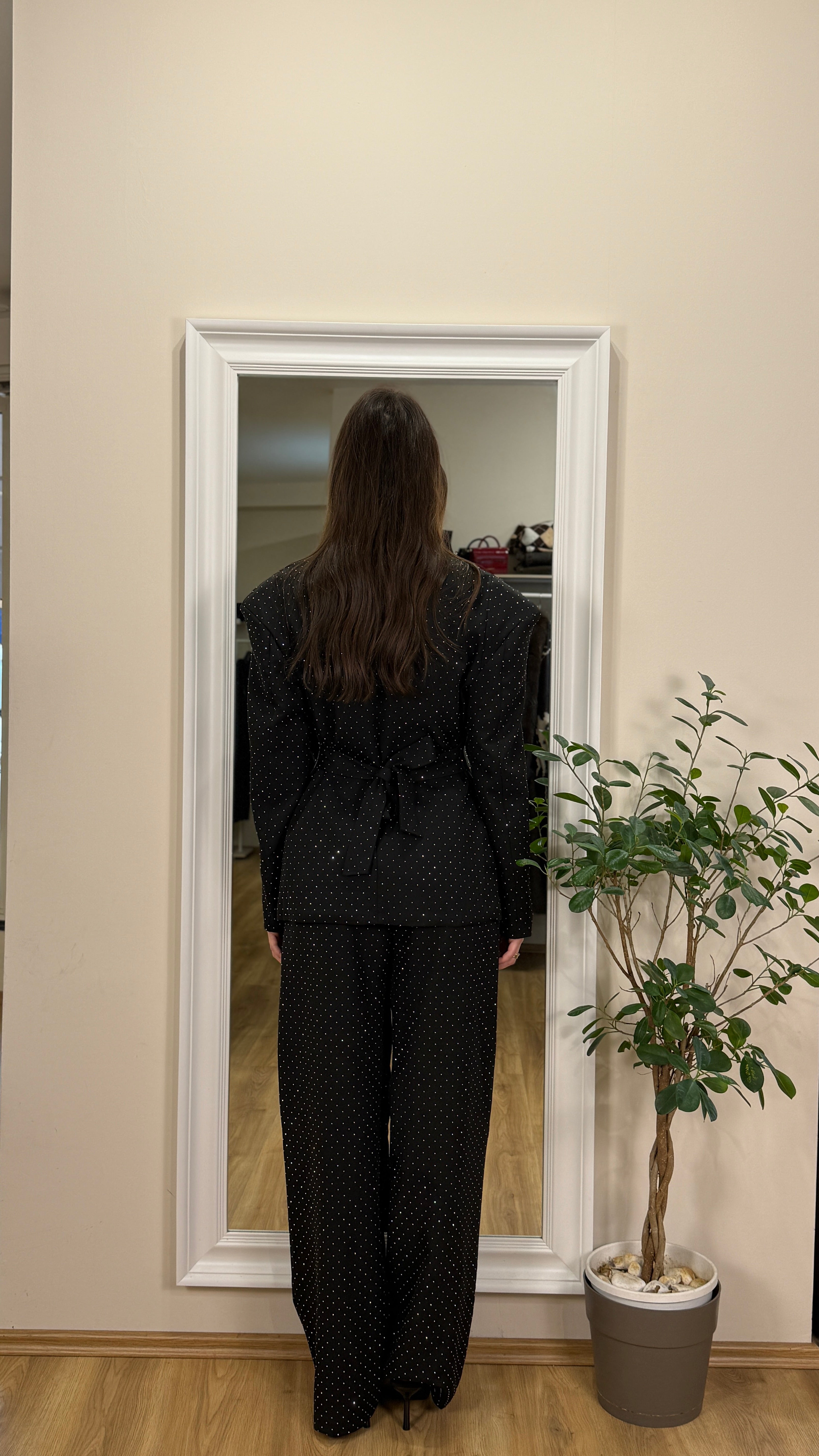 Coordinato blazer e pantalone Brillantinato argento.