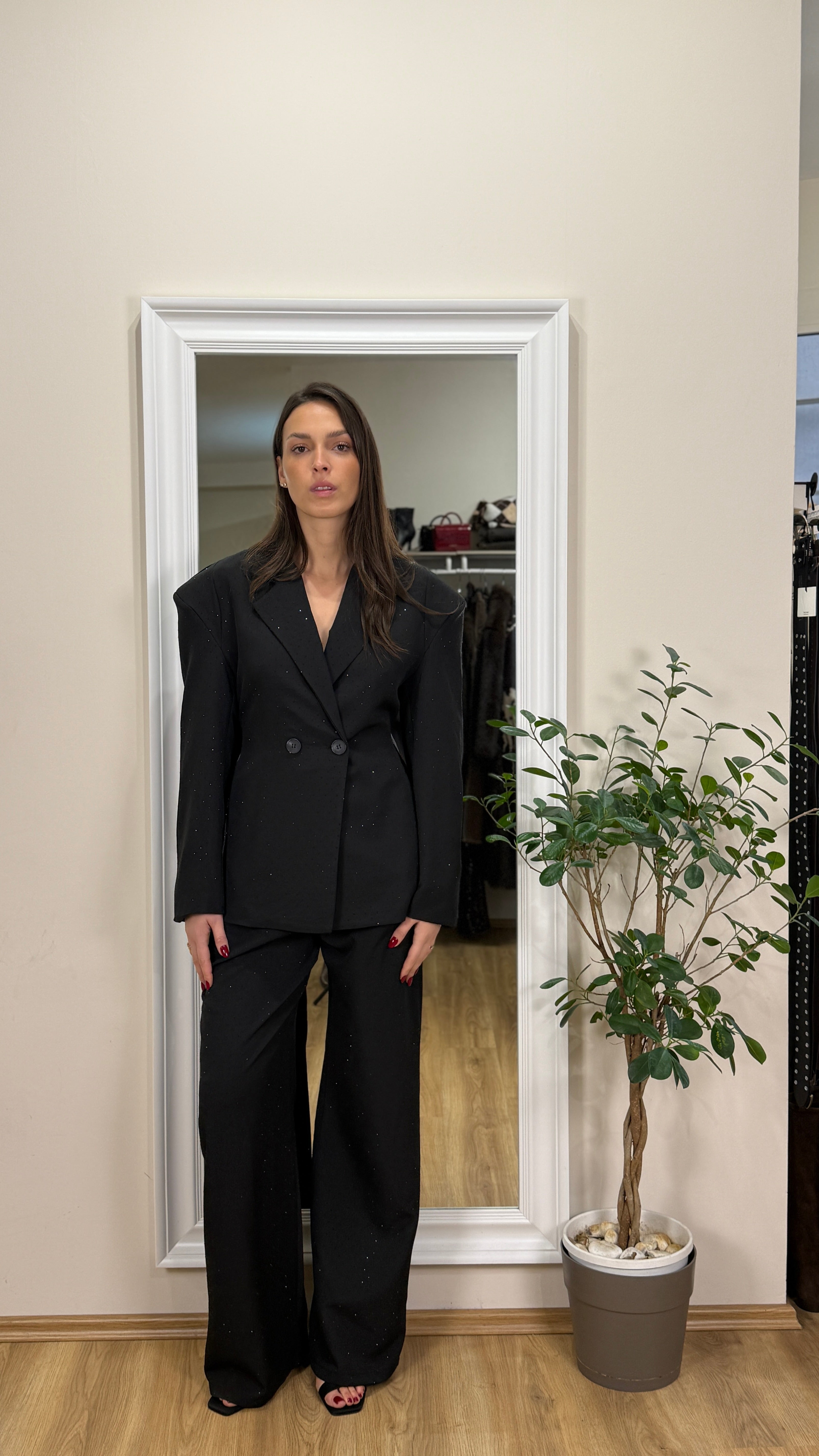 Coordinato blazer e pantalone Brillantinato nero.