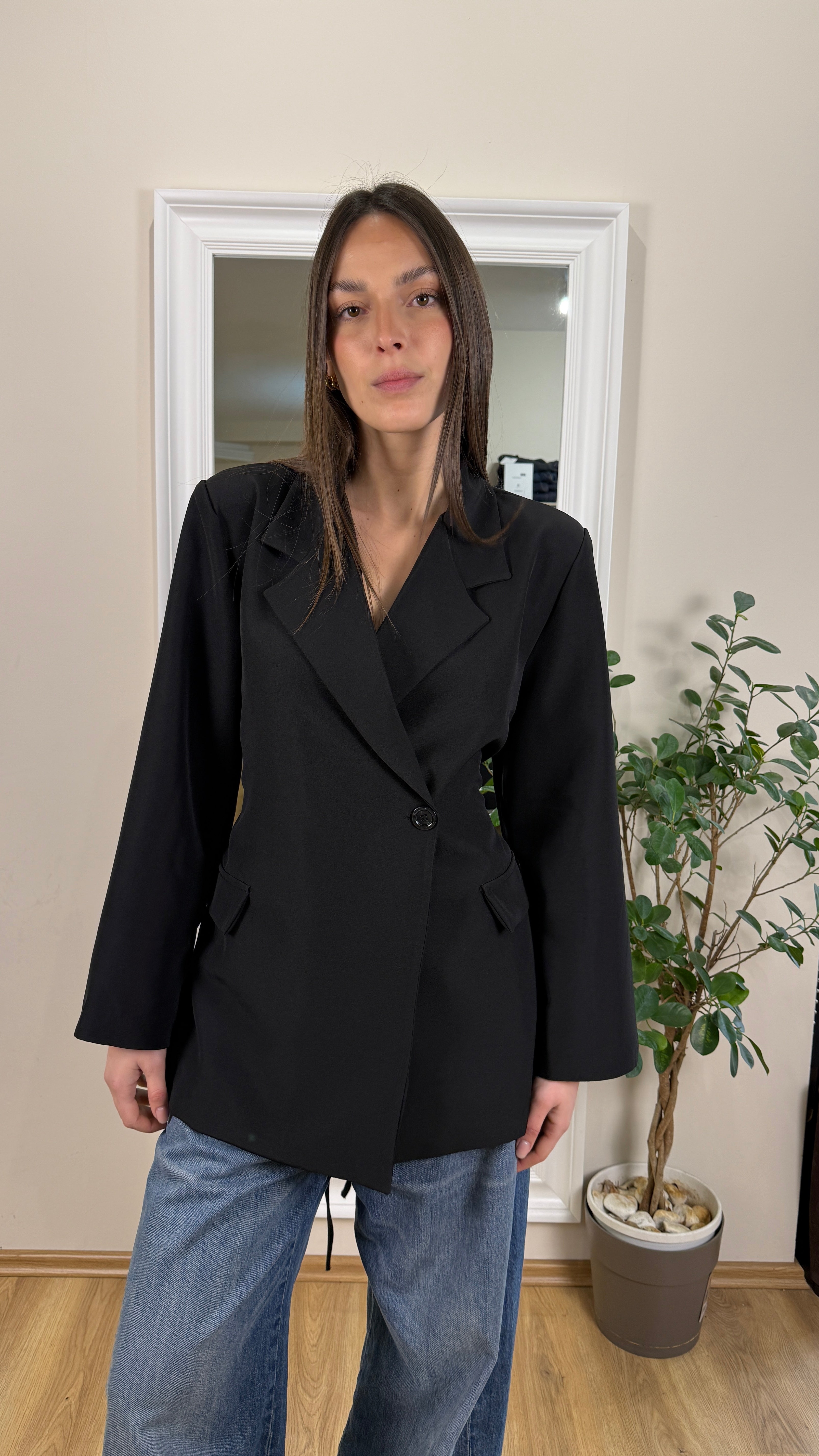 Blazer con cinta, doppio petto.