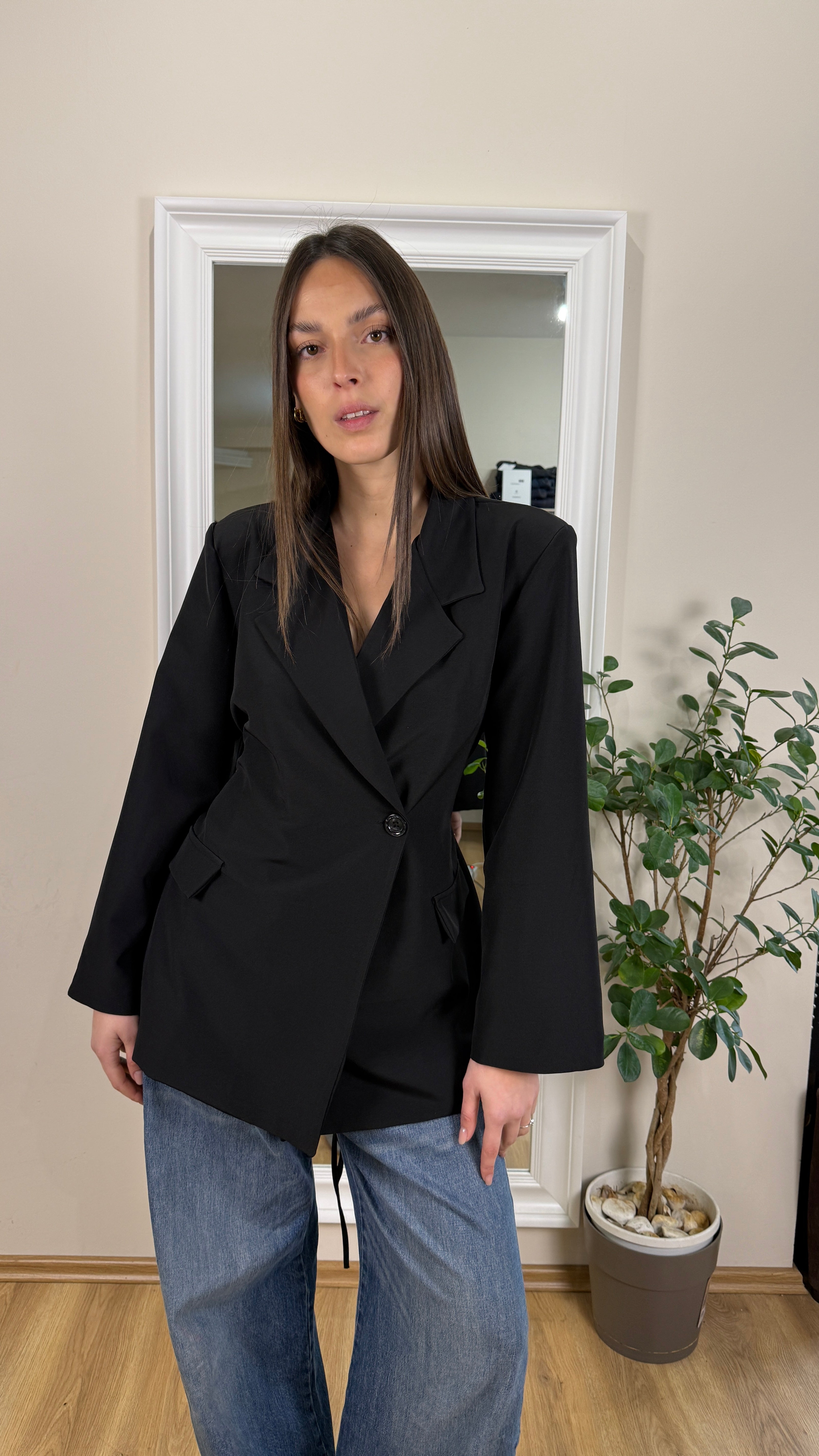 Blazer con cinta, doppio petto.