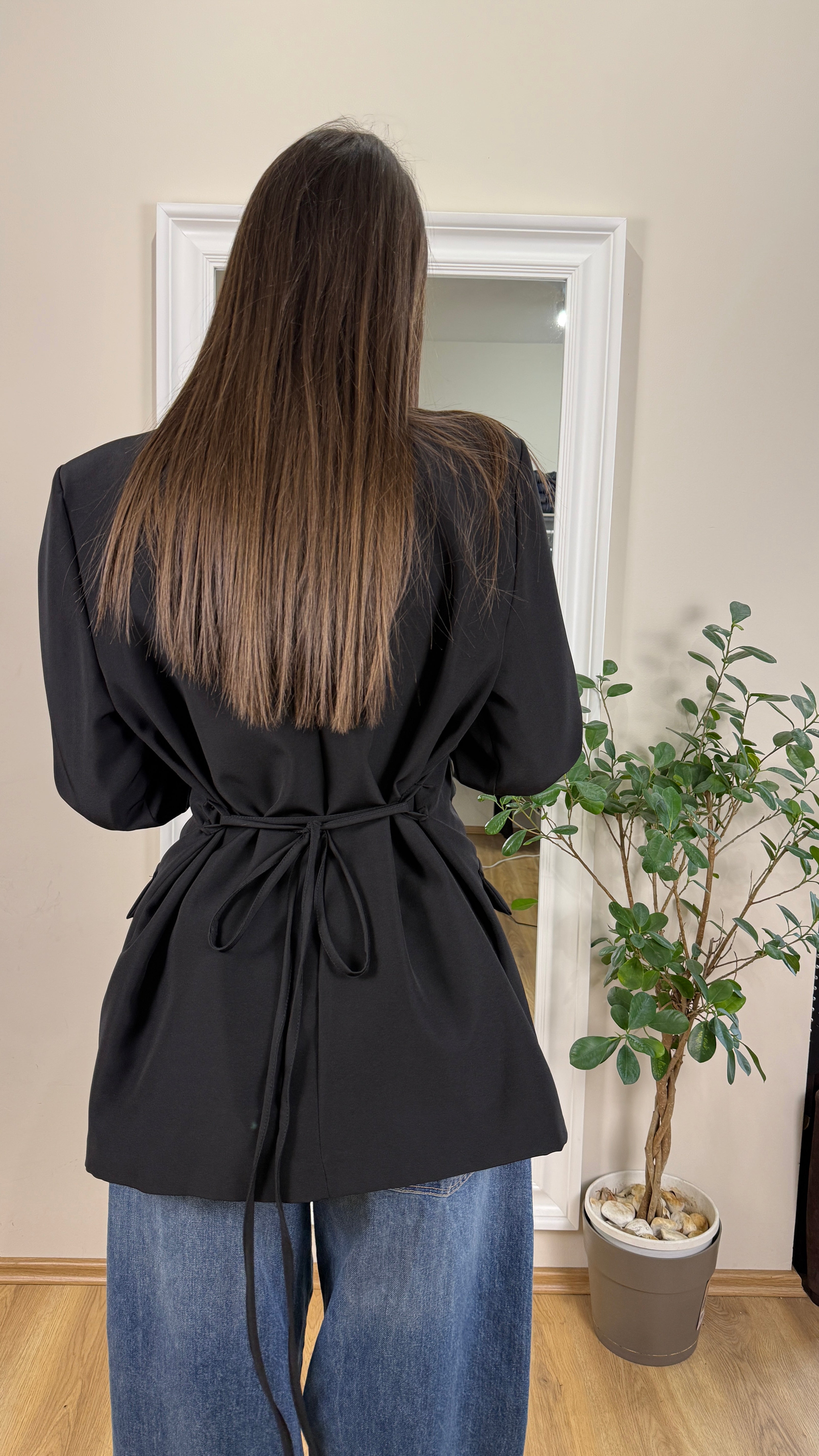 Blazer con cinta, doppio petto.