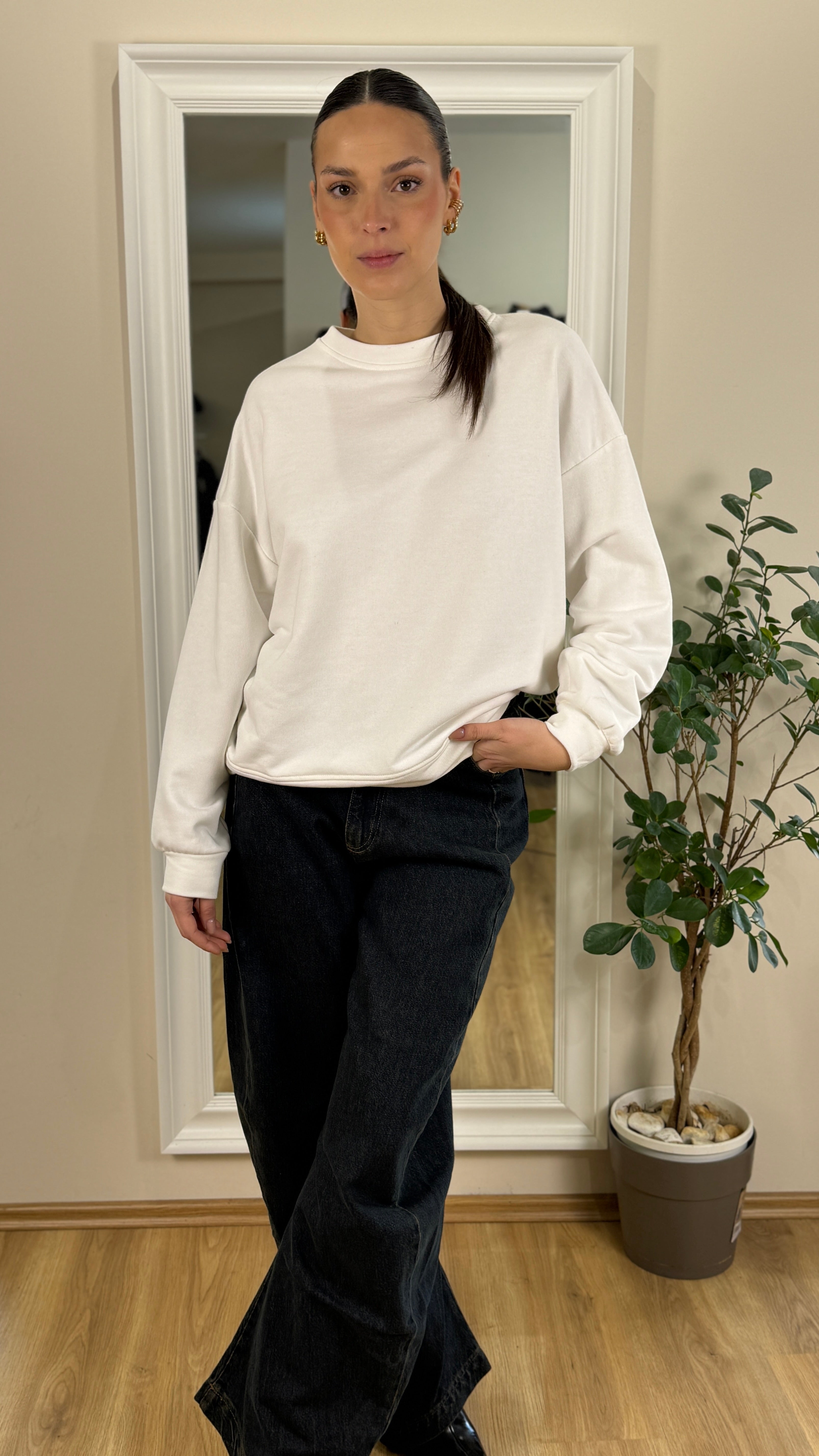 Felpa girocollo con stampa.